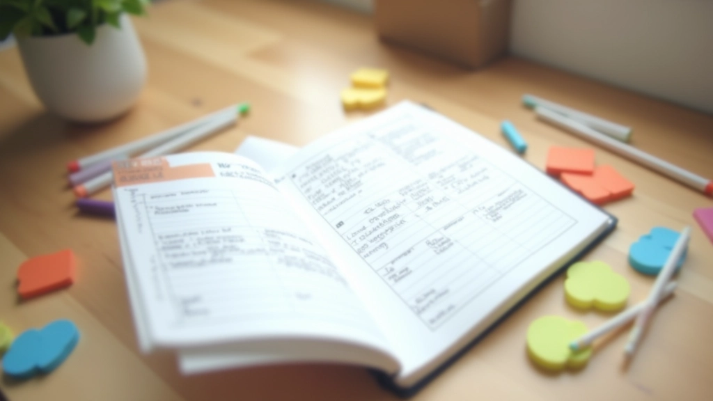 Caderno aberto com tabela de mapeamento de competências, marcadores coloridos e notas manuscritas sobre habilidades profissionais