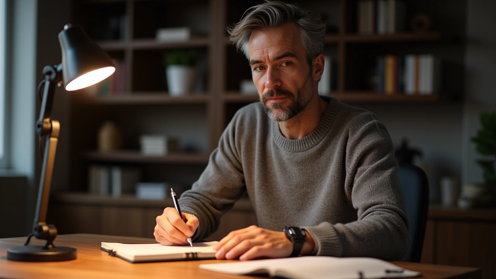 Pessoa a escrever preocupações num diário, processando emoções