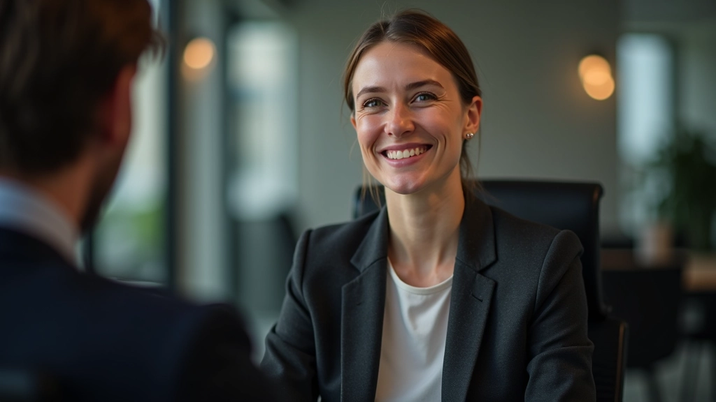 Profissional em entrevista de emprego, apresentando suas competências e experiência